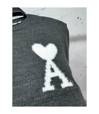 Ami Paris Triko Gri Beyaz Logo